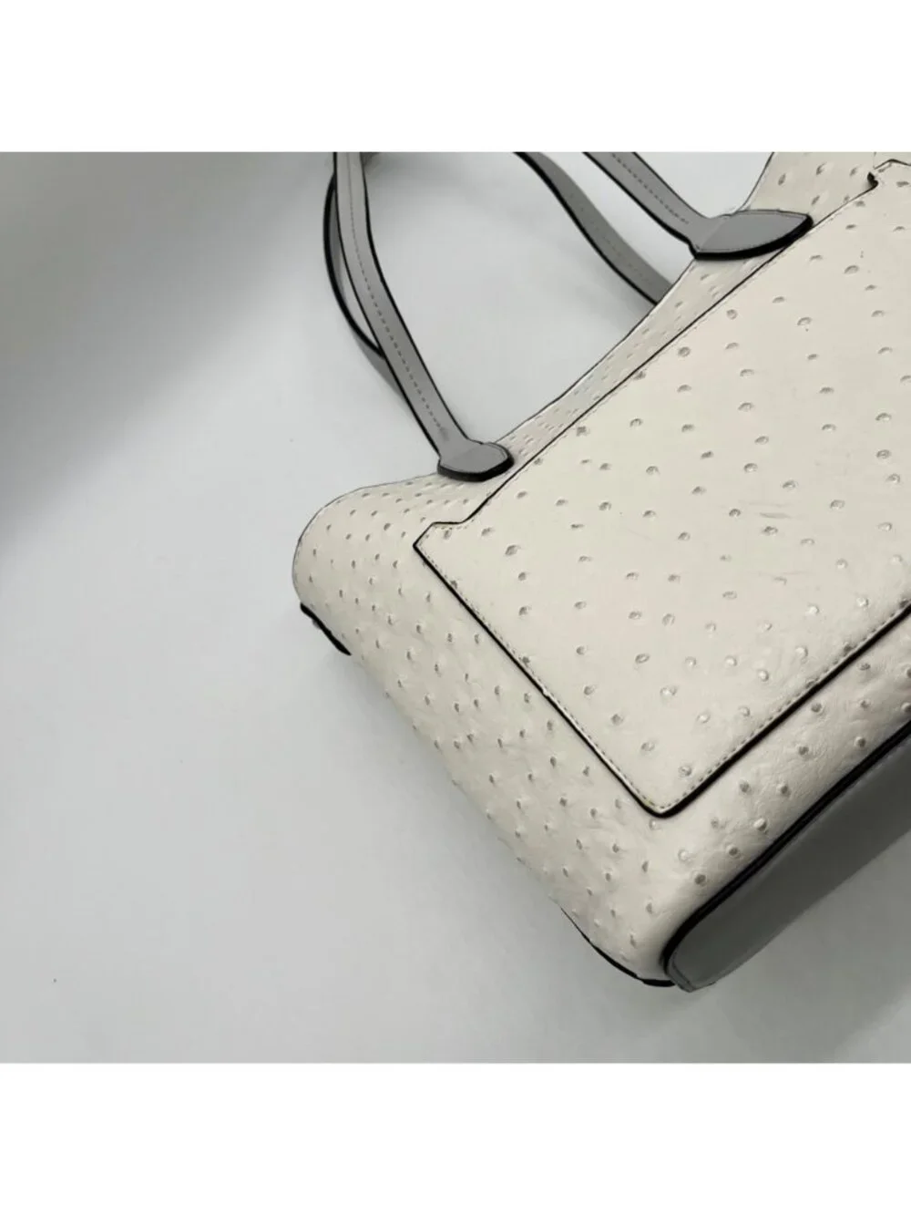 Beige Ostrich-Embossed Faux Leather Tote Bag